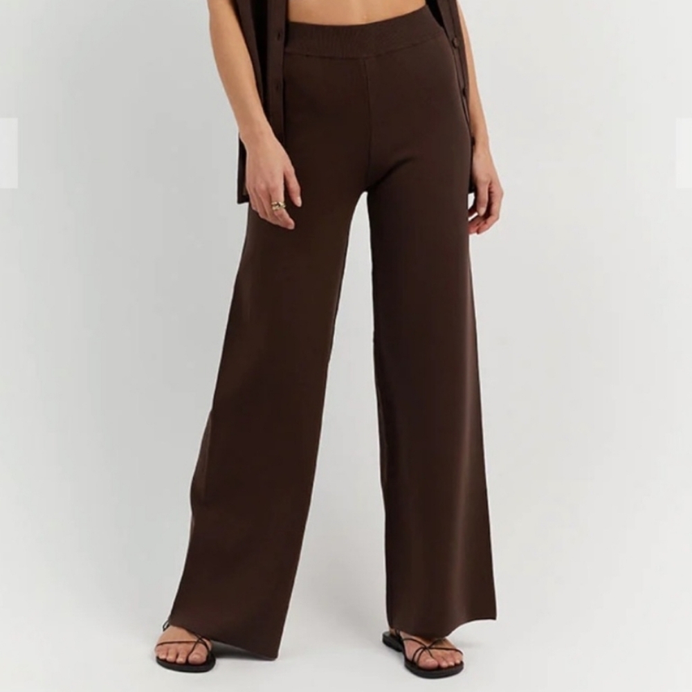 Dissh Mara Bitter Chocolate Knit Pant Brown Ribbed Size Small New